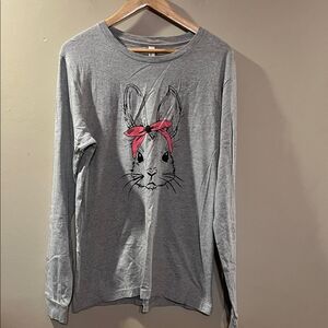 Bella Canvas Gray Long Sleeve with Pink Bunny Graphic
